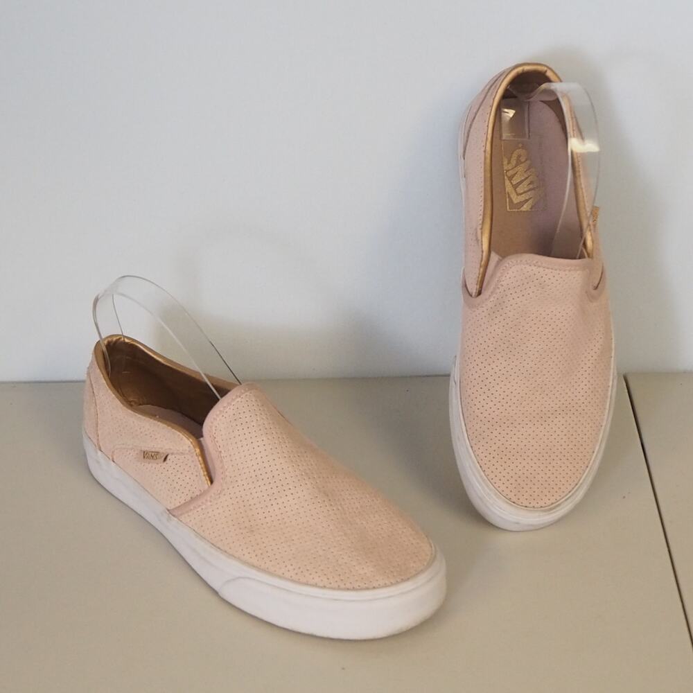 Vans‎ Off the Wall Asher Suede Leather Perforated Slip Ons Rose Pink Womens Sz 8